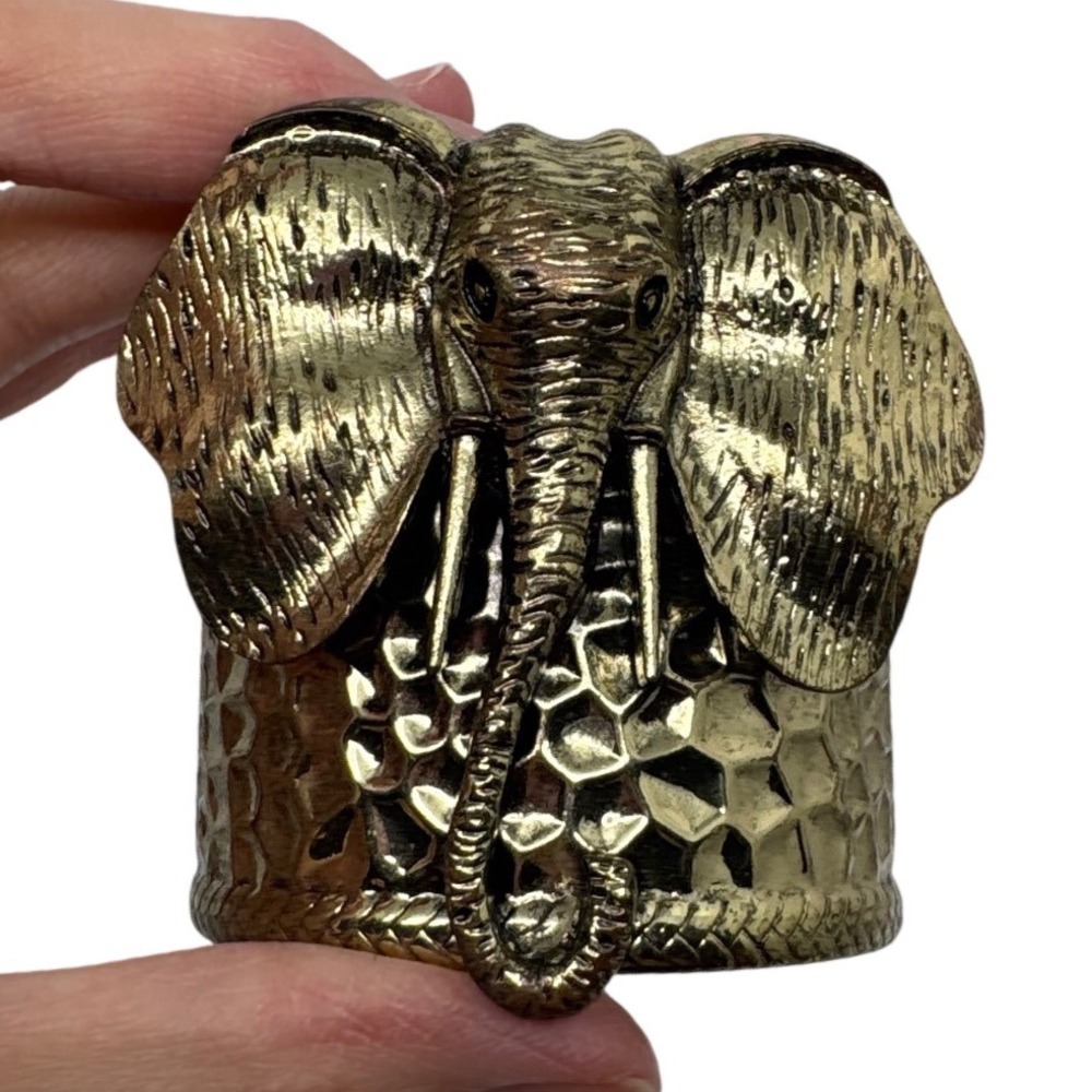Gold Tone Elephant Statement Cuff Bracelet Hammered Honeycomb Safari Jewelry‎